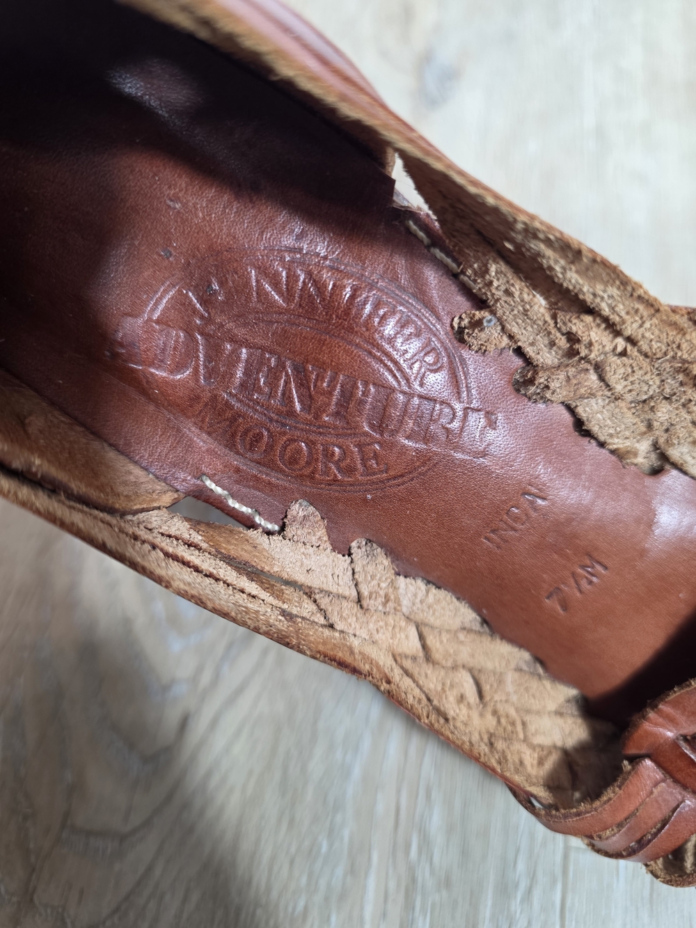 Jennifer Moore Adventure Women’s Brown Leather Woven Huarache Flats - Picture 7 of 11